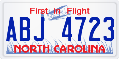 NC license plate ABJ4723