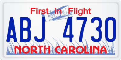 NC license plate ABJ4730
