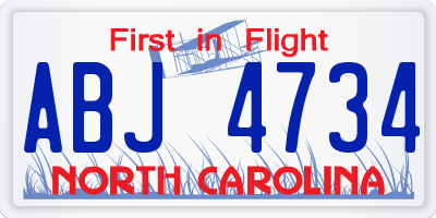 NC license plate ABJ4734