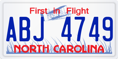 NC license plate ABJ4749