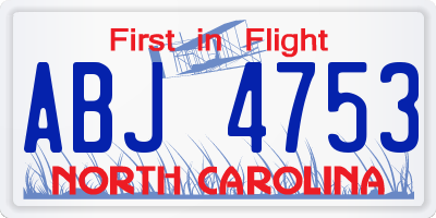 NC license plate ABJ4753