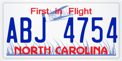 NC license plate ABJ4754
