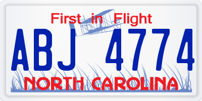 NC license plate ABJ4774