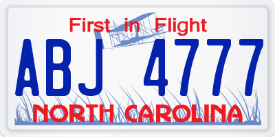 NC license plate ABJ4777