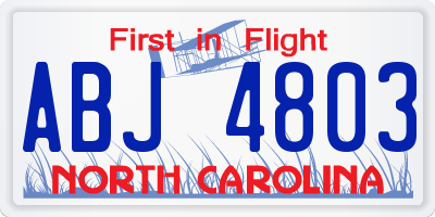 NC license plate ABJ4803