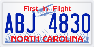NC license plate ABJ4830