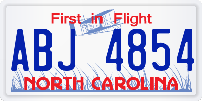 NC license plate ABJ4854