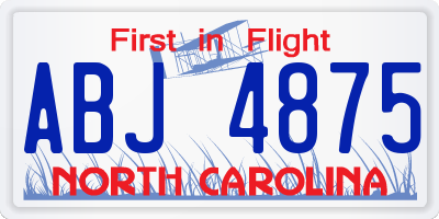 NC license plate ABJ4875
