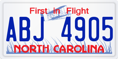 NC license plate ABJ4905