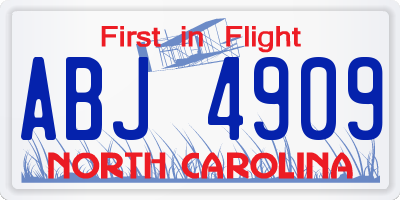 NC license plate ABJ4909