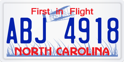 NC license plate ABJ4918