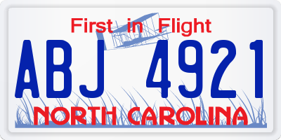 NC license plate ABJ4921