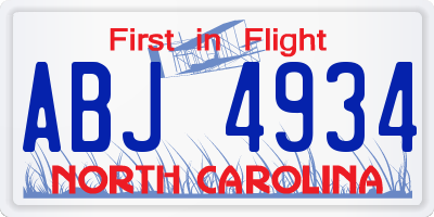 NC license plate ABJ4934