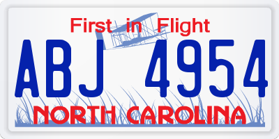 NC license plate ABJ4954