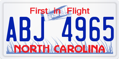 NC license plate ABJ4965