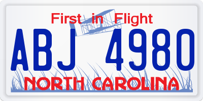 NC license plate ABJ4980