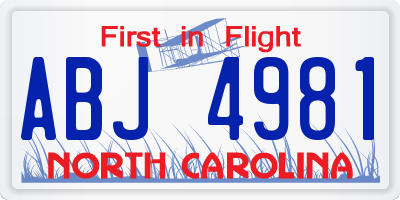 NC license plate ABJ4981