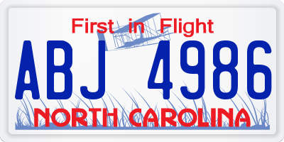 NC license plate ABJ4986