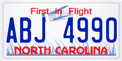 NC license plate ABJ4990