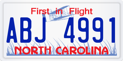 NC license plate ABJ4991