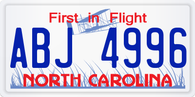 NC license plate ABJ4996
