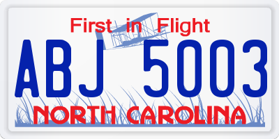 NC license plate ABJ5003