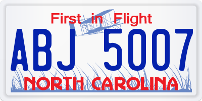 NC license plate ABJ5007