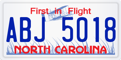 NC license plate ABJ5018
