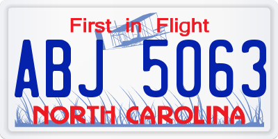 NC license plate ABJ5063