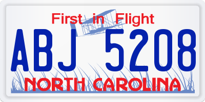 NC license plate ABJ5208