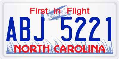 NC license plate ABJ5221