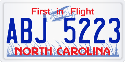 NC license plate ABJ5223
