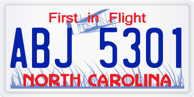 NC license plate ABJ5301