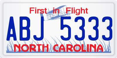 NC license plate ABJ5333