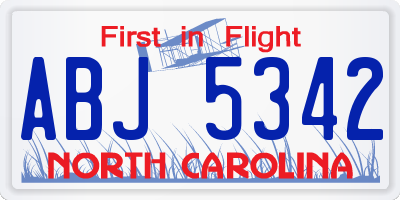 NC license plate ABJ5342