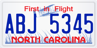 NC license plate ABJ5345