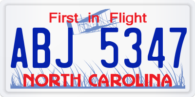 NC license plate ABJ5347