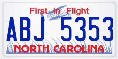 NC license plate ABJ5353