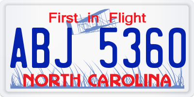 NC license plate ABJ5360