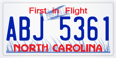 NC license plate ABJ5361