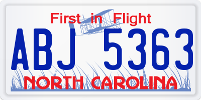 NC license plate ABJ5363