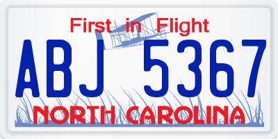 NC license plate ABJ5367