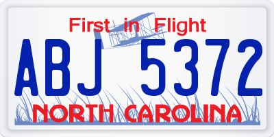 NC license plate ABJ5372