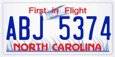 NC license plate ABJ5374