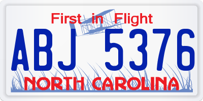 NC license plate ABJ5376