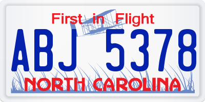 NC license plate ABJ5378