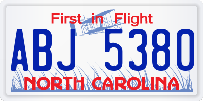 NC license plate ABJ5380