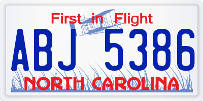 NC license plate ABJ5386