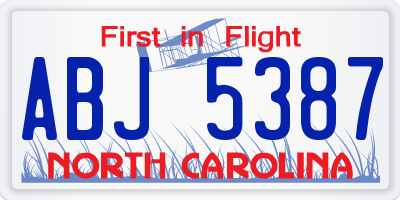 NC license plate ABJ5387