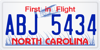 NC license plate ABJ5434